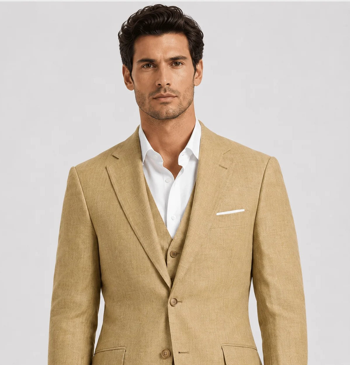 Sand 3-Piece Linen Wedding Suit | VogueNThreads