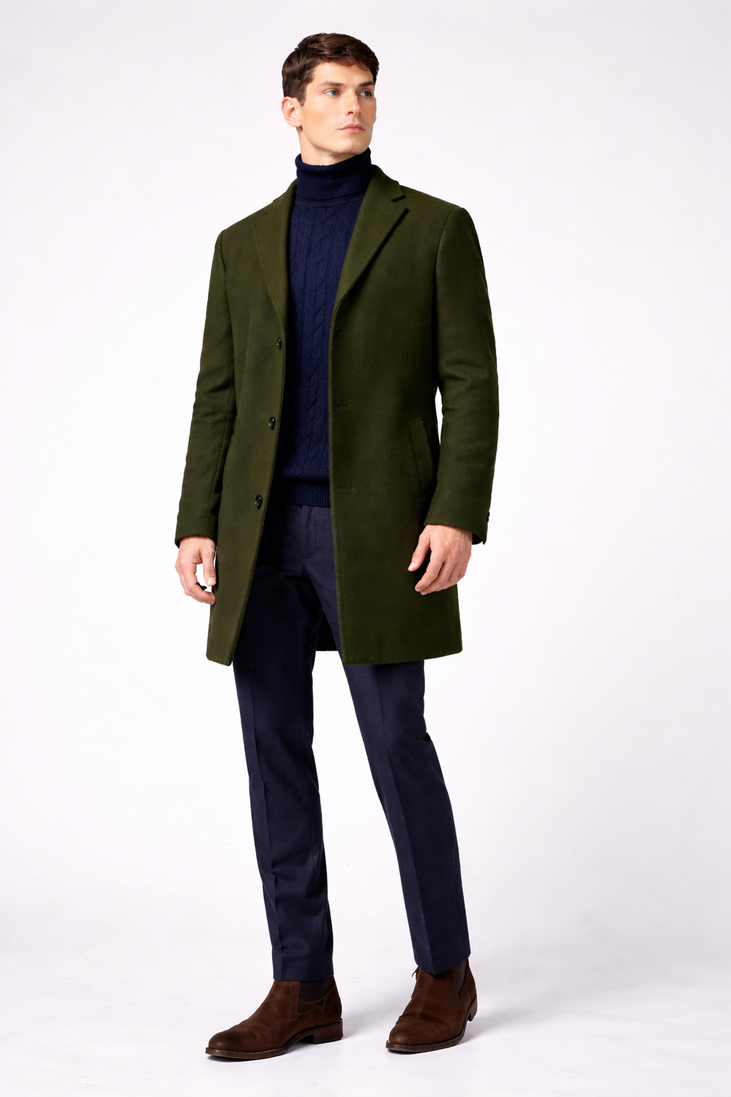 Forest Green Wool Blend Overcoat – Slim Fit-coat & Jackets-VogueNThreads
