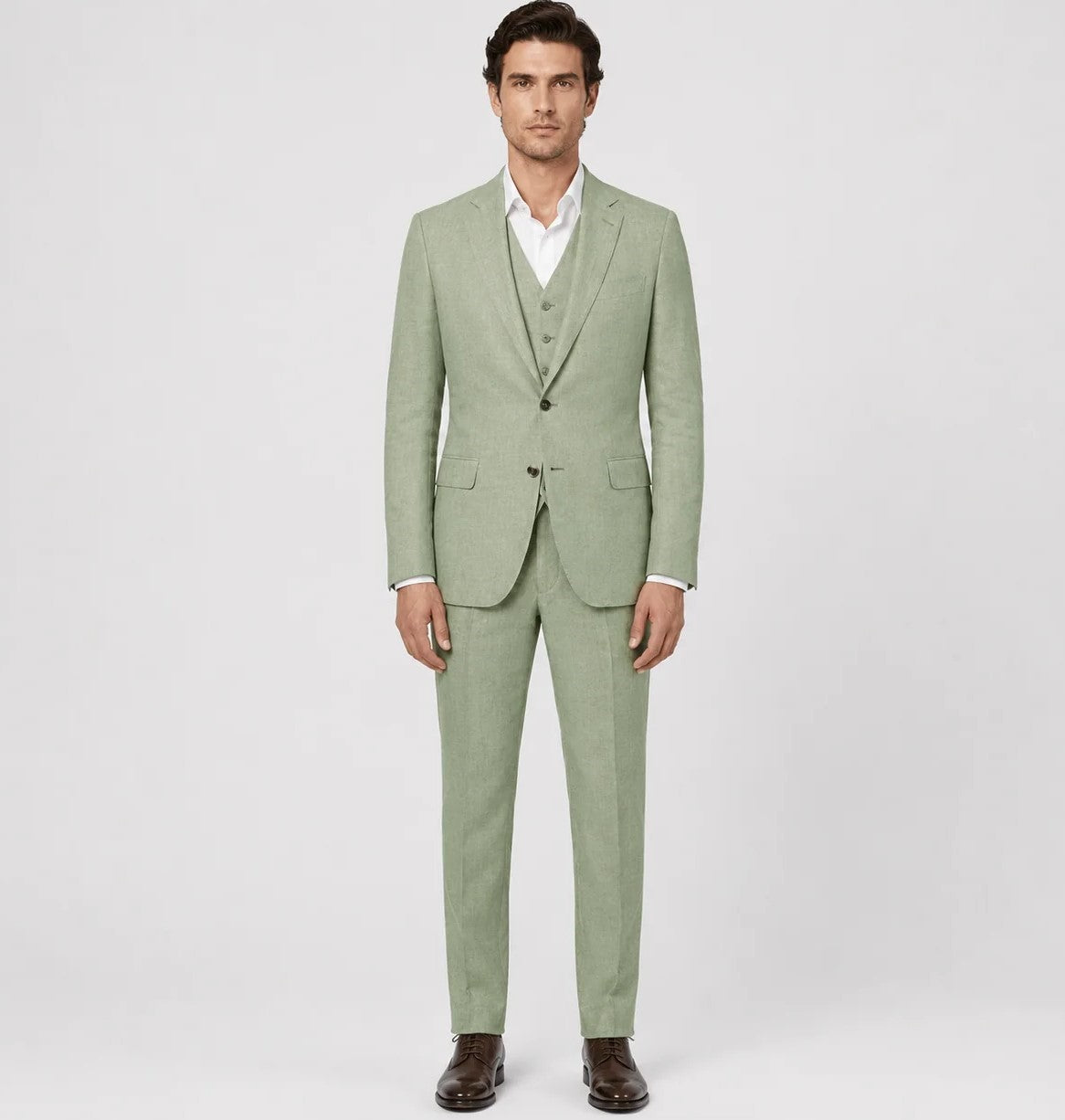 Sage Green Linen Wedding Suit – 3-Piece Tailoring | VogueNThreads