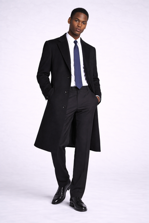 Men Black Long coat - Tailored Fit-coat & Jackets-VogueNThreads