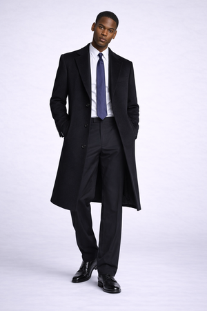 Men Black Long coat - Tailored Fit-coat & Jackets-VogueNThreads
