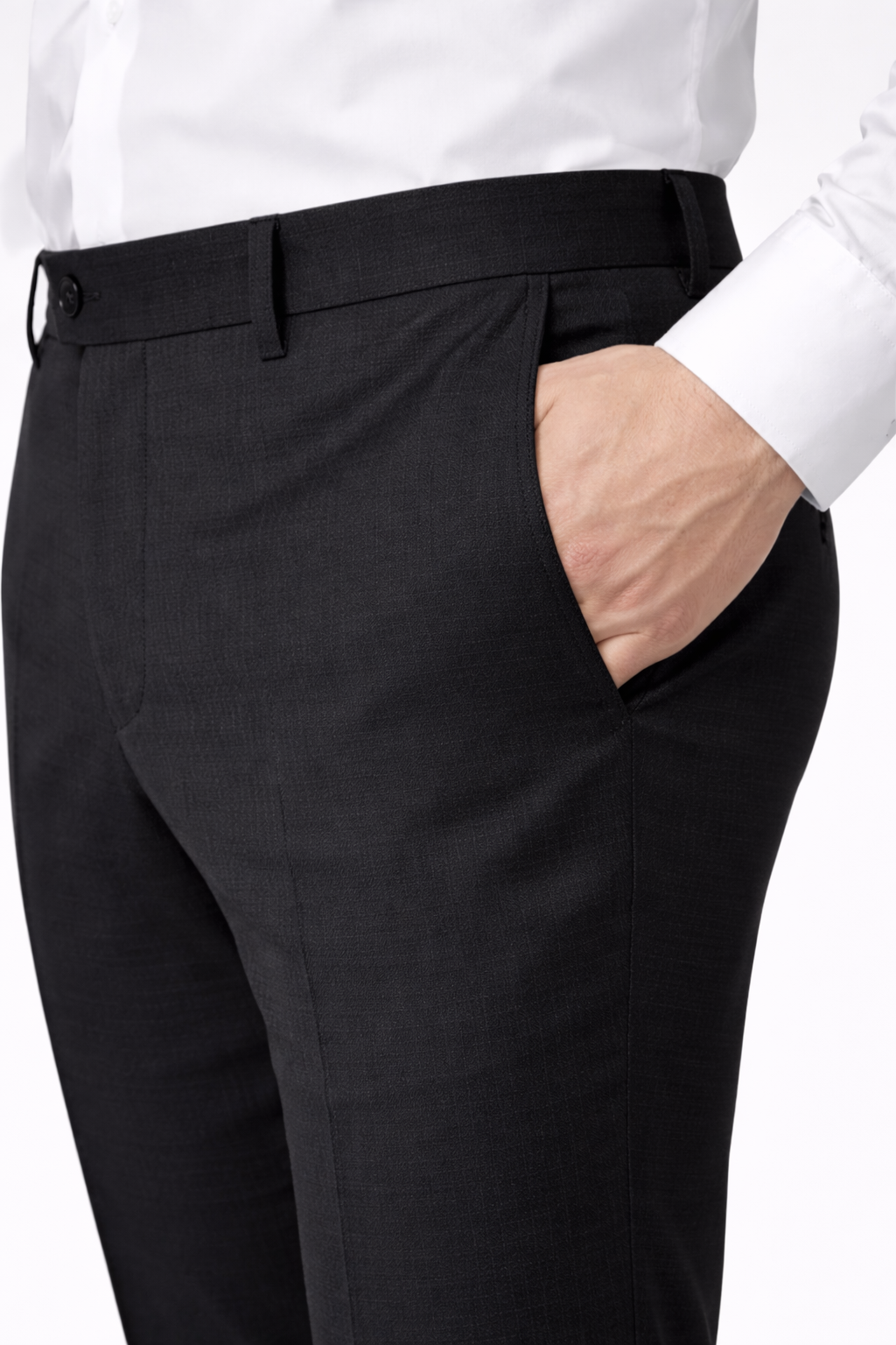 Slim Fit Black Texture Stretch Trousers-Trousers-VogueNThreads