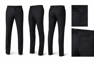 Slim Fit Black Texture Stretch Trousers-Trousers-VogueNThreads