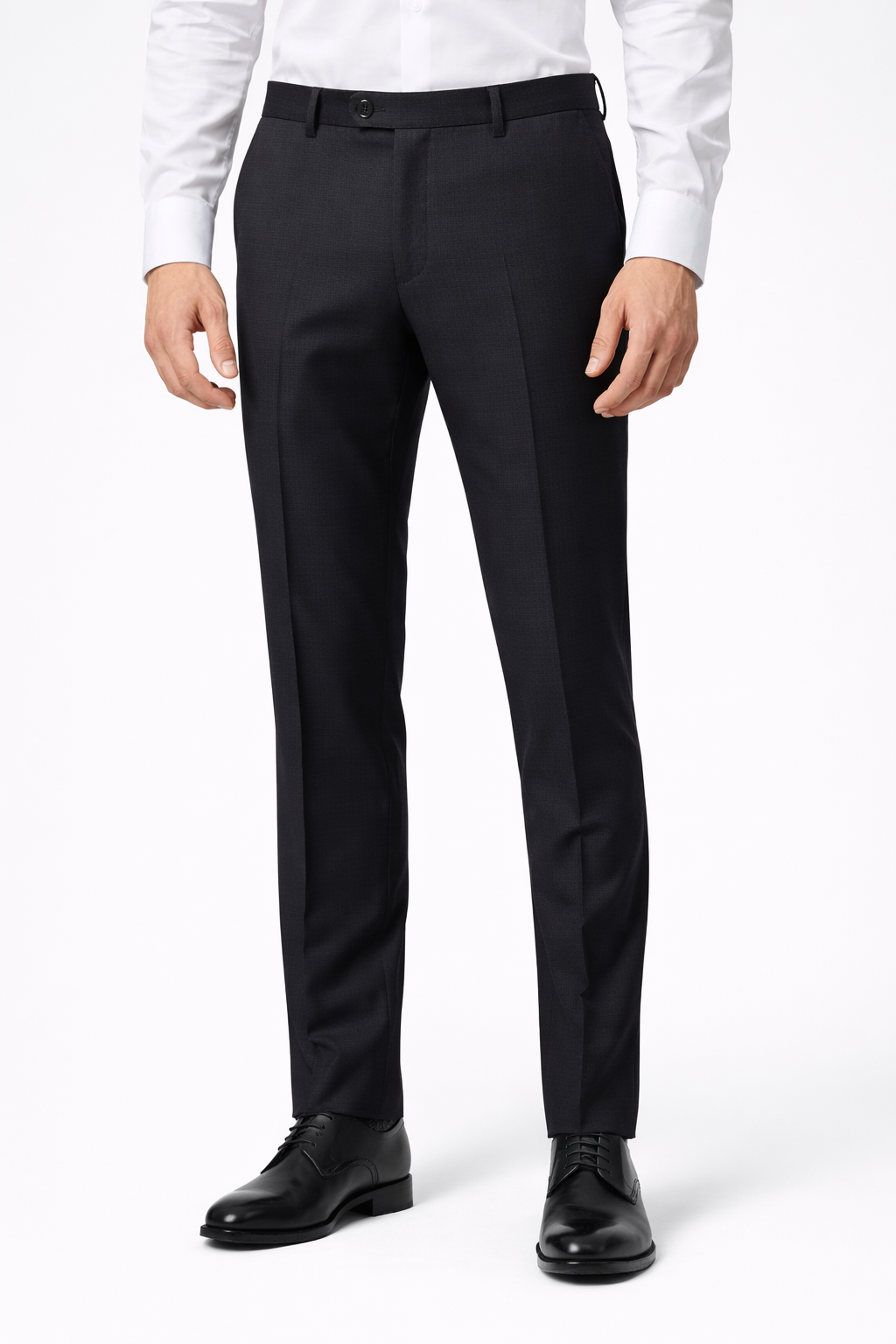 Slim Fit Black Texture Stretch Trousers-Trousers-VogueNThreads