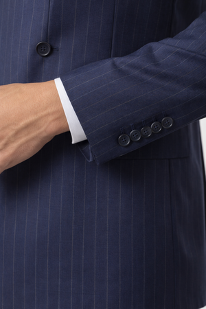 Slim Fit Navy Chalk Stripe Double Breasted Suit-Double Breasted-VogueNThreads