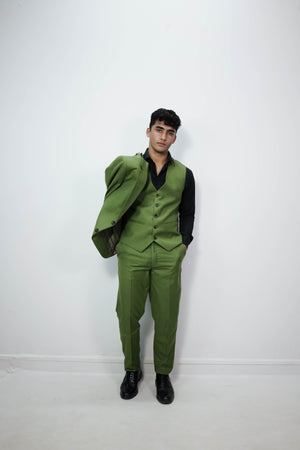 VogueNThreads Men’s three piece suit-Regular Fit Olive Green Suit for wedding-VogueNThreads