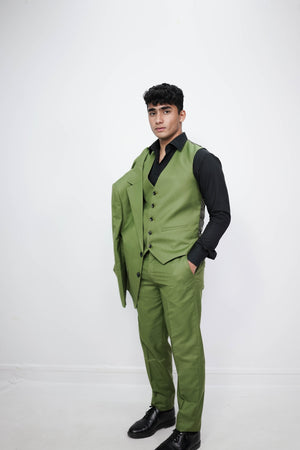 VogueNThreads Men’s three piece suit-Regular Fit Olive Green Suit for wedding-VogueNThreads