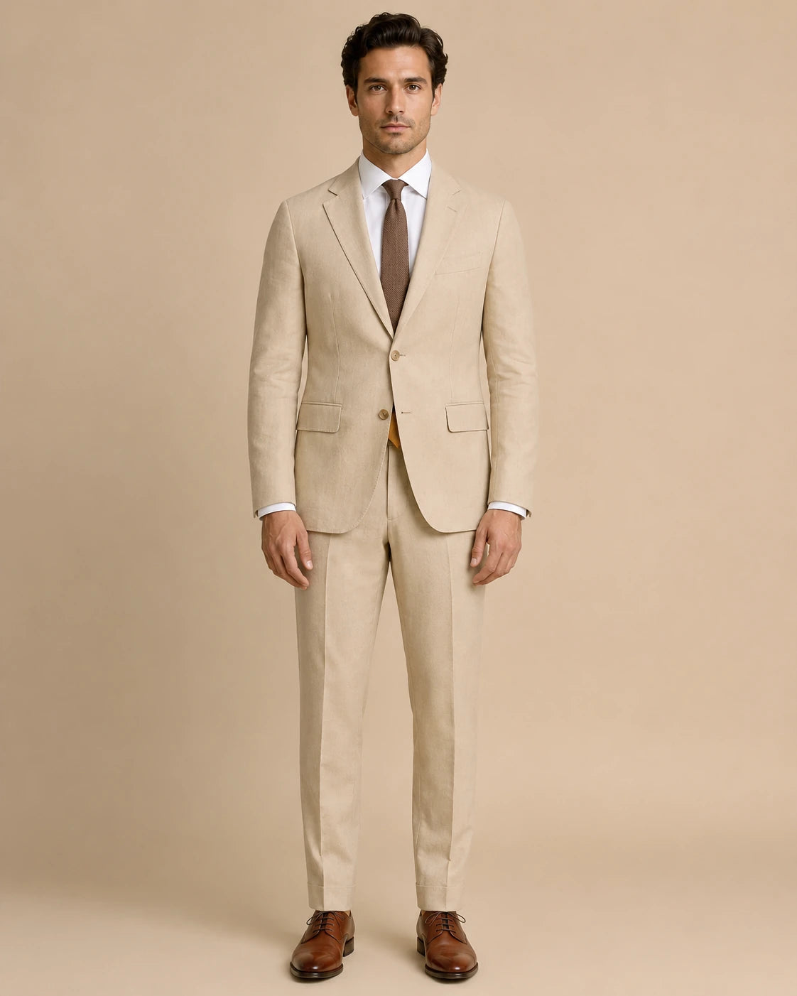 Beige Cotton Suit for Men-suits-VogueNThreads