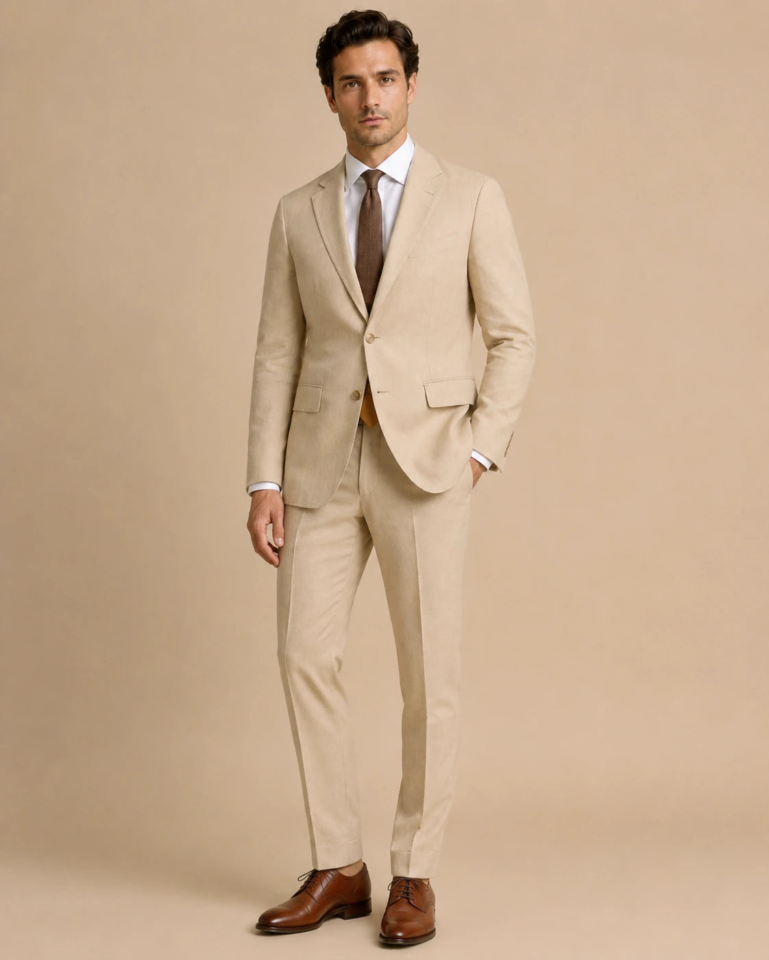 Beige Cotton Suit for Men-suits-VogueNThreads